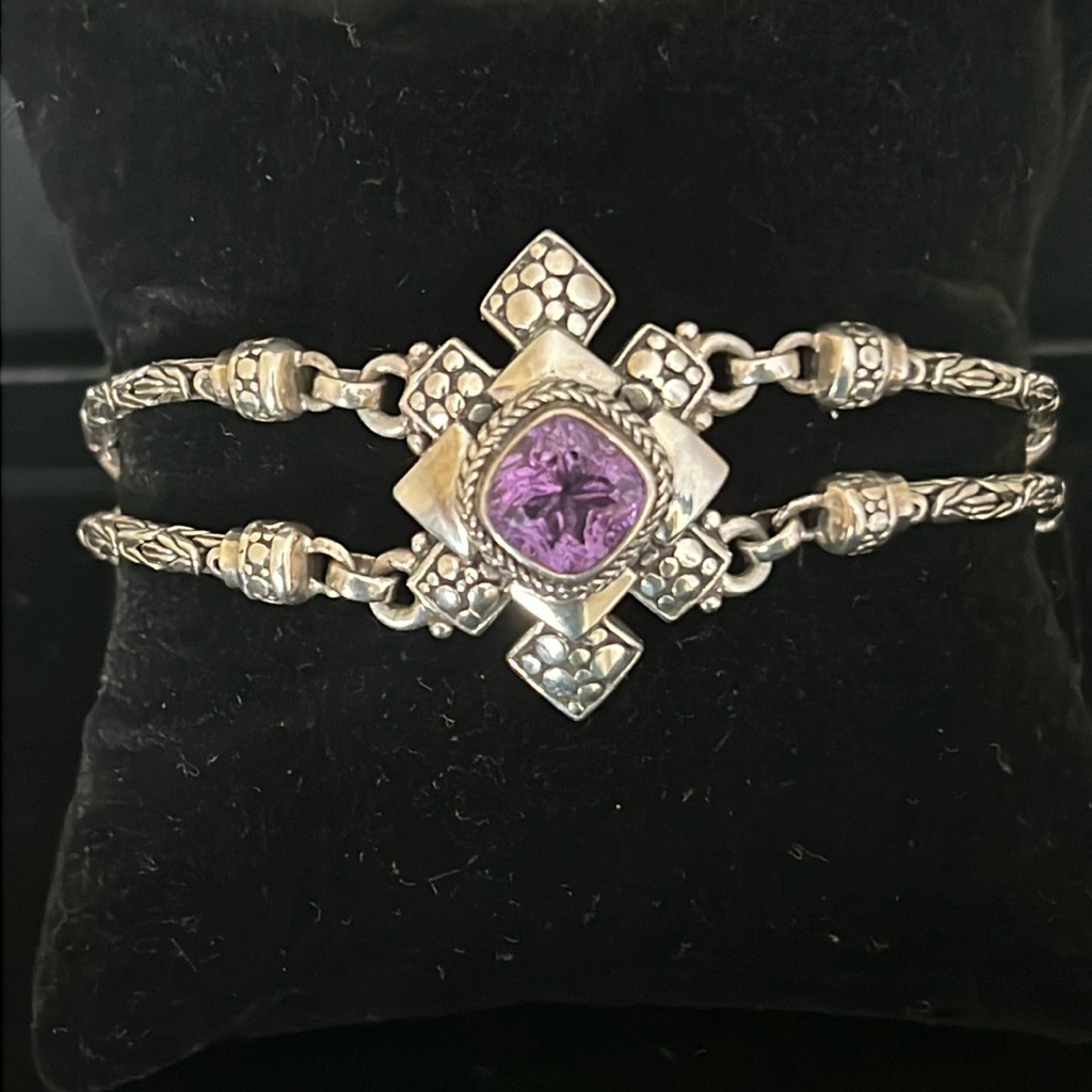 Luxury Artisan Of Bali Amethyst Bracelet. Crafted Of Solid Sterling Silver.